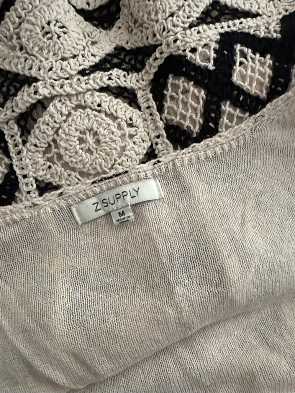 Z Supply Black and Cream Crochet Square-Neck Tank - Picture 5 of 6